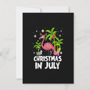 Invitation Noël En Juillet Flamant rose Plage Palm Tree Été