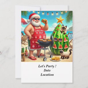 Invitation Noël en juillet Pool Party avec le Père Noël