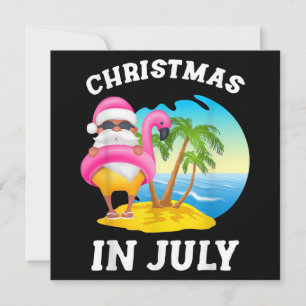 Invitation Noël en Juillet Santa Flamingo Piscine Été