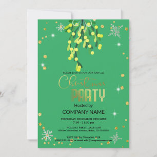 Invitation Noël et gui vert, flocons de neige diamants