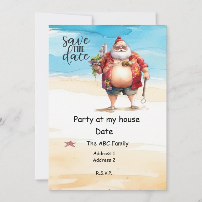 Invitation Noël Été Père Noël En Juillet (Devant)