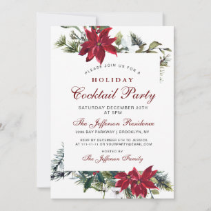 Invitation Noël EVE Rouge Poinsettia Aquarelle Florale