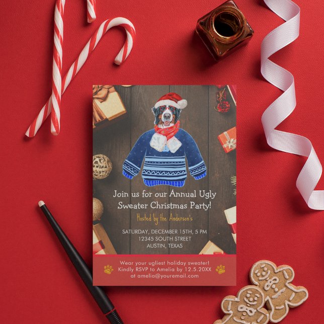 Invitation Noël Fête Bernese Chien laide Sweat Party (Front)