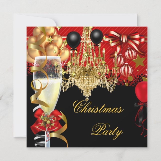 Invitation Noël Fête Champagne Partie Rouge Or Noir 2 (Devant)