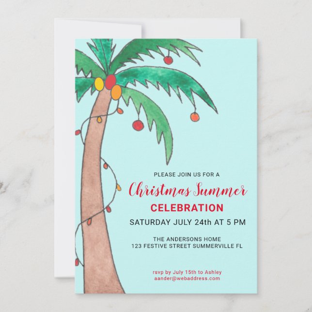 Invitation Noël Fête d'été Palm Tree (Devant)