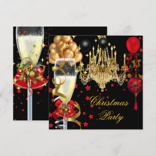 Invitation Noël Fête du Champagne Party Rouge Or Noir 4