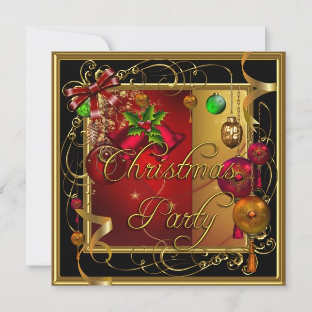 Invitation Noël Fête Gold Red Xmas Parties scintillant (Devant)