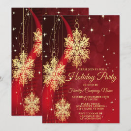 Invitation Noël Fête Rouge Golden Snowflics