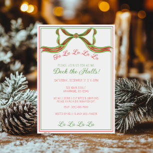 Invitation Noël Fête Ruban Rouge & Vert Aquarelle
