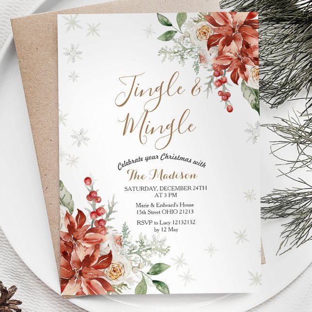 Invitation Noël Floral Jingle d'hiver & Mingle Snowflakes (Créateur téléchargé)
