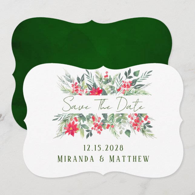 Invitation Noël Floral Peinture Leaf Mariage Enregistrer La D (Devant / Derrière)