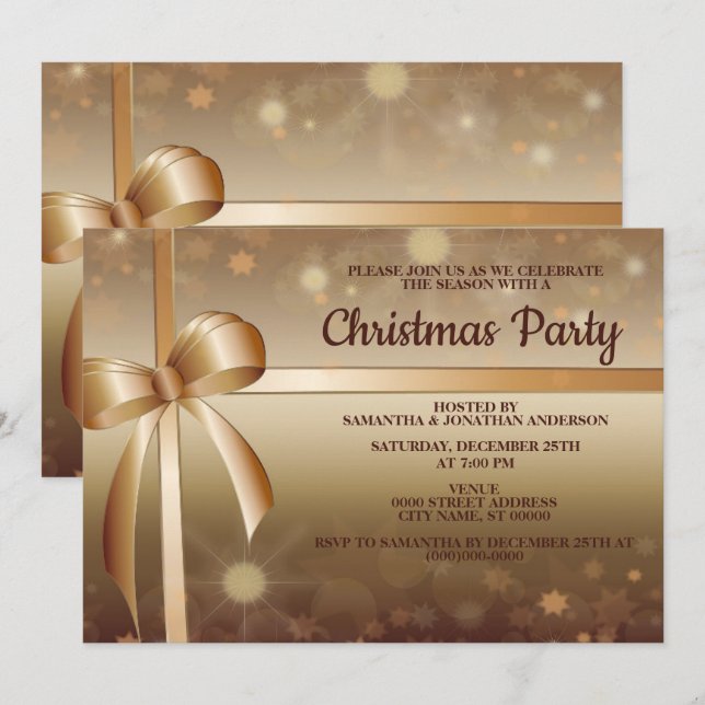 Invitation Noël Golden Elegant élégant belle fête (Devant / Derrière)