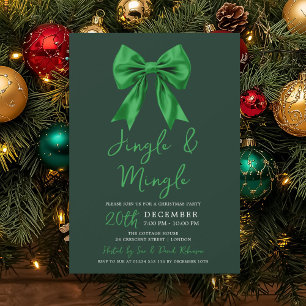 Invitation Noël Green Jingle & Mingle Bow Vert Fête