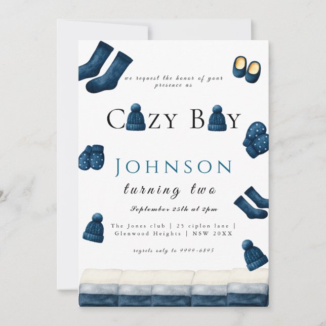 Invitation noël hiver cosy garçon tournant deux (Devant)