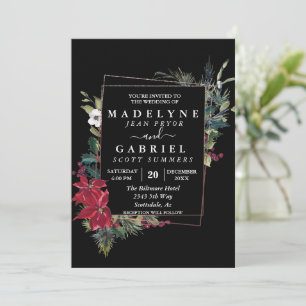 Invitation Noël Hiver Élégant Poinsettia Mariage noir