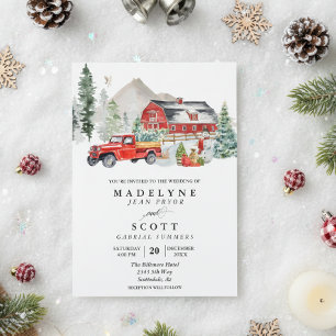 Invitation Noël hiver neige grange campagne mariage