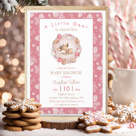 Invitation Noël Hiver Pink Deer Pine Cone Baby shower