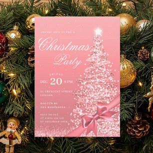 Invitation Noël Hiver Ruban d'Arbre de Noël Rose Gold Fêtes