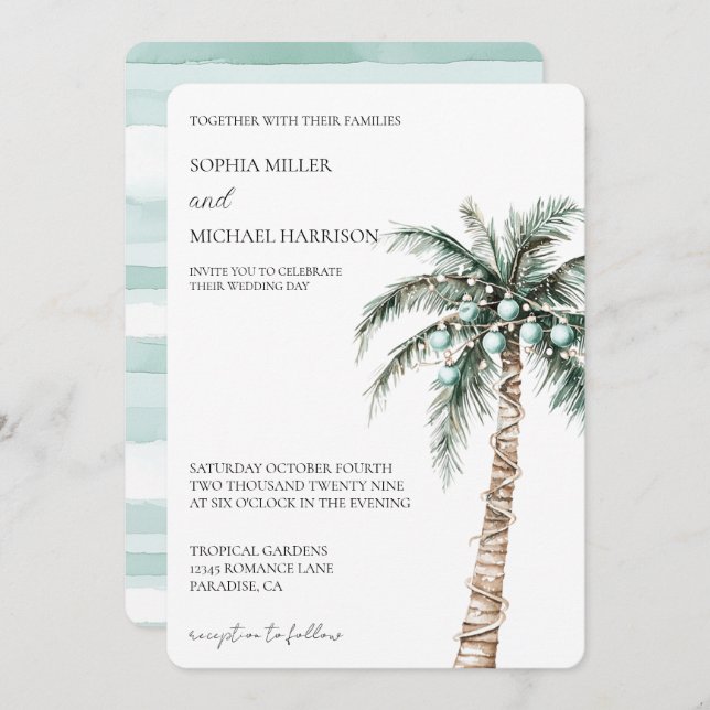 Invitation Noël hiver Tropical Palm Tree Mariage (Devant / Derrière)
