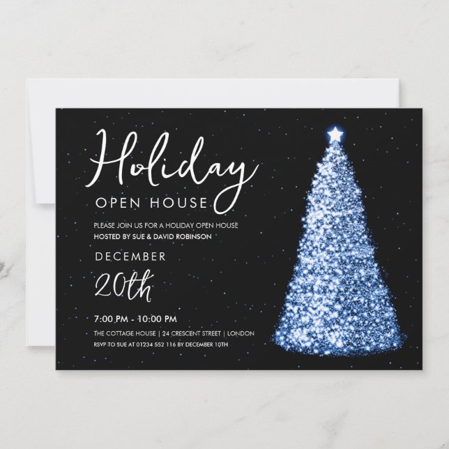 Invitation Noël Holiday Open House Navy Tree (Devant)