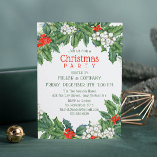 Invitation Noël Holly Floral Corporate Christmas Party