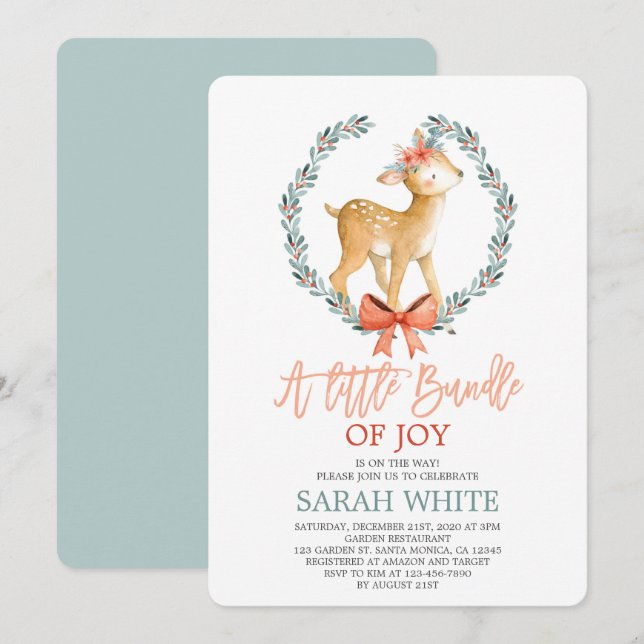Invitation Noël Joyeux Baby shower de cerfs d'hiver (Devant / Derrière)