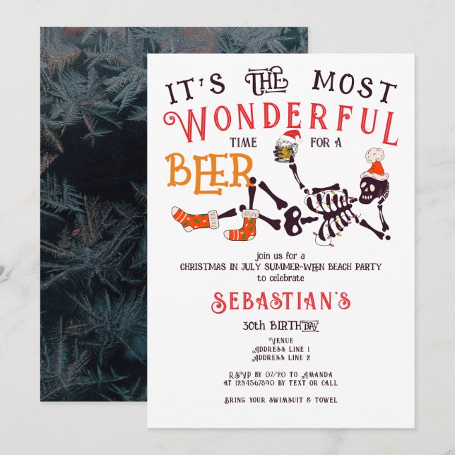 Invitation Noël Juillet Squelette été Weer Bière Anniversaire (Devant / Derrière)