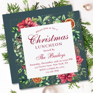 Invitation Noël Luncheon aquarelle vacances Floral