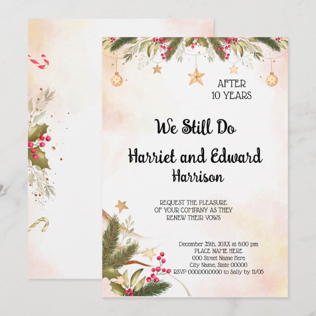 Invitation Noël Mariage Anniversaire Renouvellement Vows Invi (Devant / Derrière)