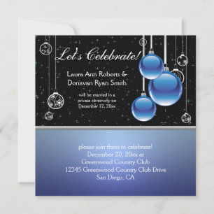 Invitation Noël Mariage Après-Mariage Argent Bleu Noir