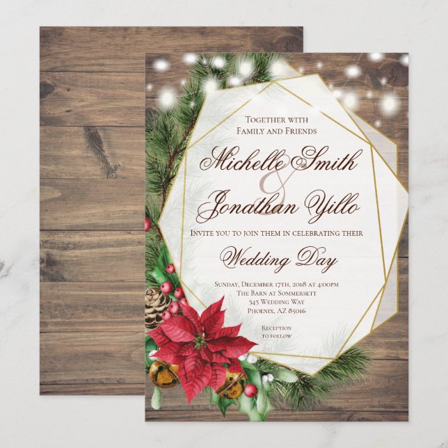 Invitation Noël Mariage rustique (Devant / Derrière)