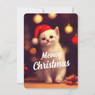 Invitation Noël Meowy Avec Cute White Kitten