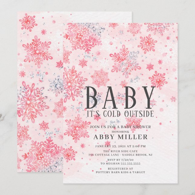 Invitation Noël merveilleux Rose Bébé il fait froid dehors (Devant / Derrière)