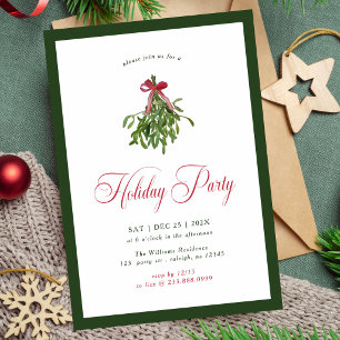 Invitation Noël Moderne Guirlande de Gui Fête Rouge Ruban
