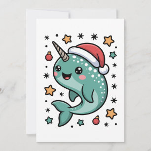 Invitation Noël Narval Chapeau de Père Noël Étoiles Ornement