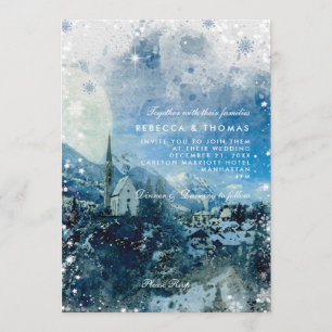 Invitation Noël neige scène vacances hiver mariage
