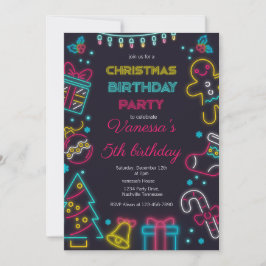 Invitation Noël Neon d'hiver Noël fête d'anniversaire