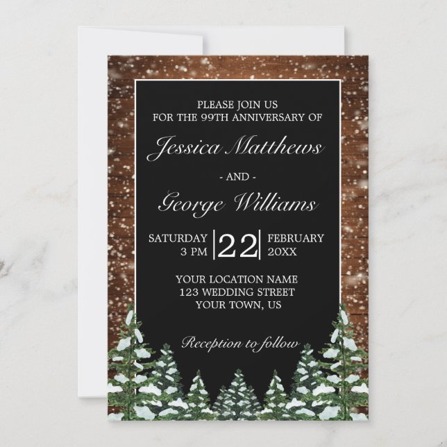 Invitation Noël noir Bois & Mariage Anniversaire de la forêt (Devant)
