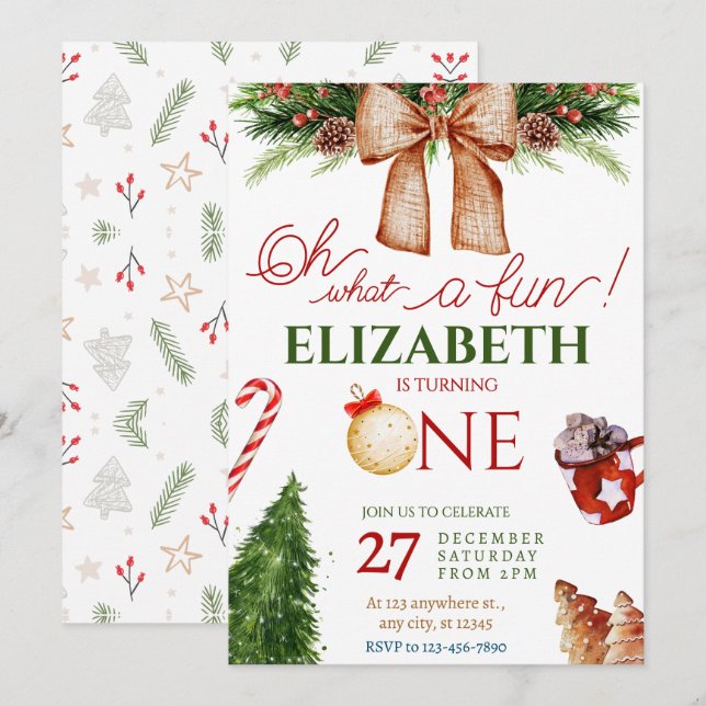 Invitation Noël Oh Quel Amusant Premier Anniversaire Invitati (Devant / Derrière)