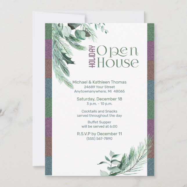 Invitation Noël Open House Aquarelle Folio Moderne (Devant)