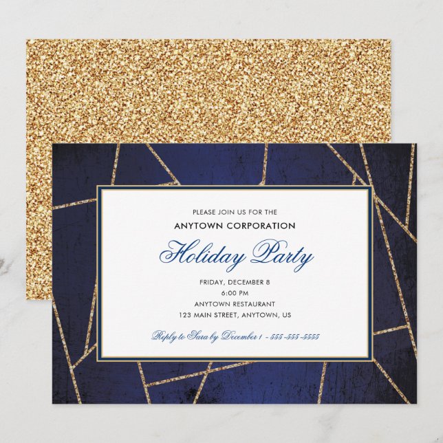 Invitation Noël Parties scintillant or | Business Holiday Par (Devant / Derrière)