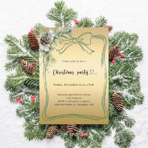 Invitation Noël Party de pin vert bow doré