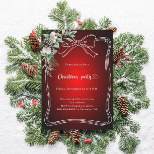 Invitation Noël Party sapin verdure ruban rouge