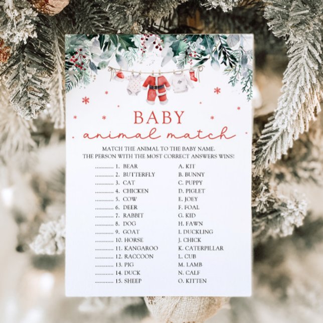 Invitation Noël Père Noël Bébé Animal Match Baby shower Jeu (Watercolor Cute Christmas Santa Baby Animal Match Baby Shower Game)