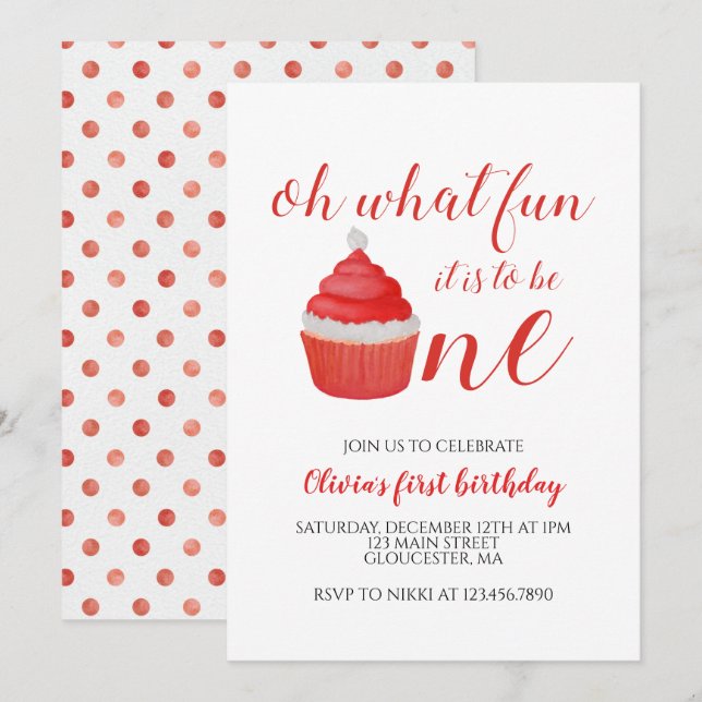 Invitation Noël Père Noël Cupcake Onederday I (Devant / Derrière)