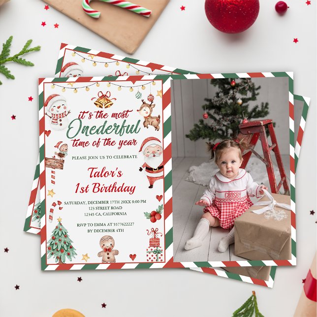 Invitation Noël Père Noël Obéissant 1er anniversaire Photo (Créateur téléchargé)
