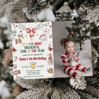 Invitation Noël Père Noël Onederful 1er anniversaire de fête 