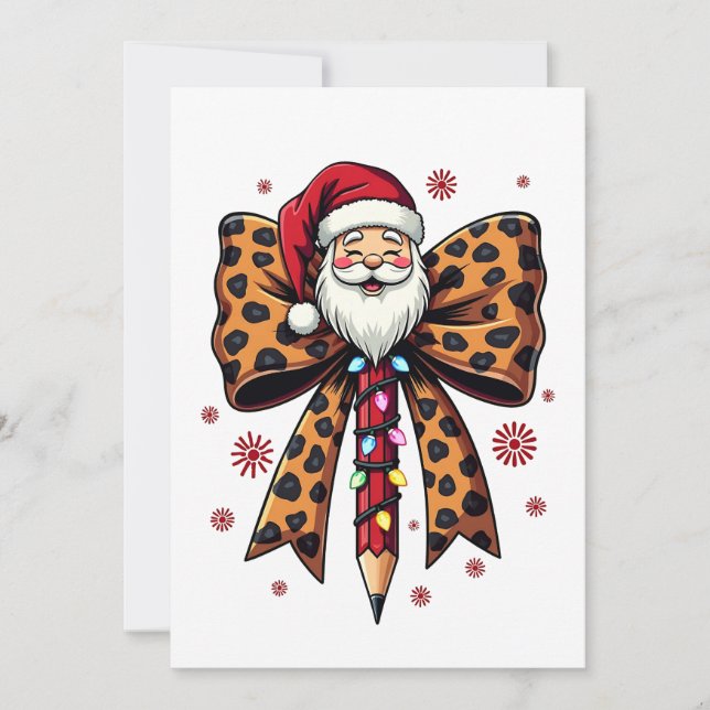 Invitation Noël Père Noël Ruban Coquette École Enseignement  (Devant)