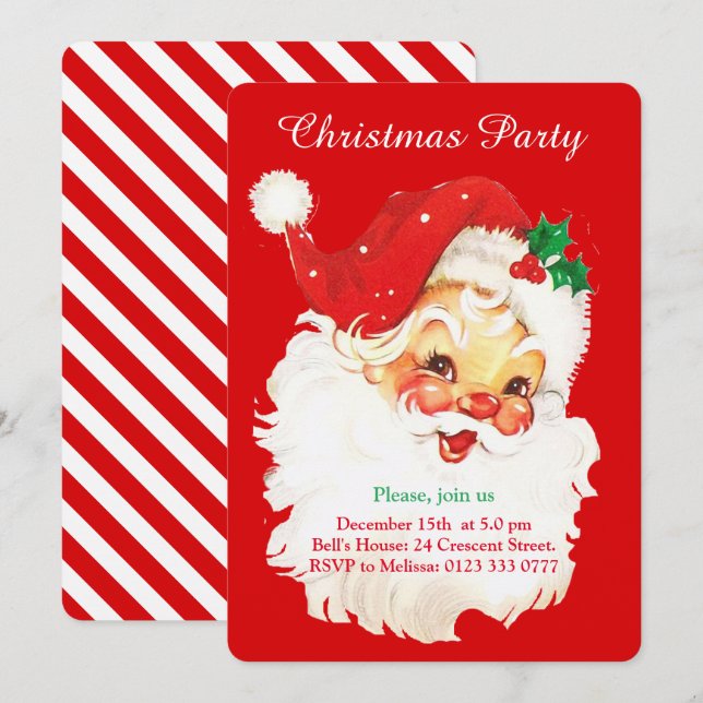 Invitation Noël Père Noël sur l'invitation de Red Party (Devant / Derrière)