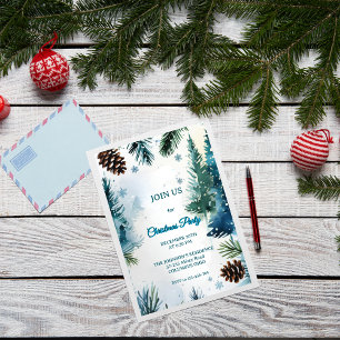 Invitation Noël personnalisable avec des arbres de pin à l'aq